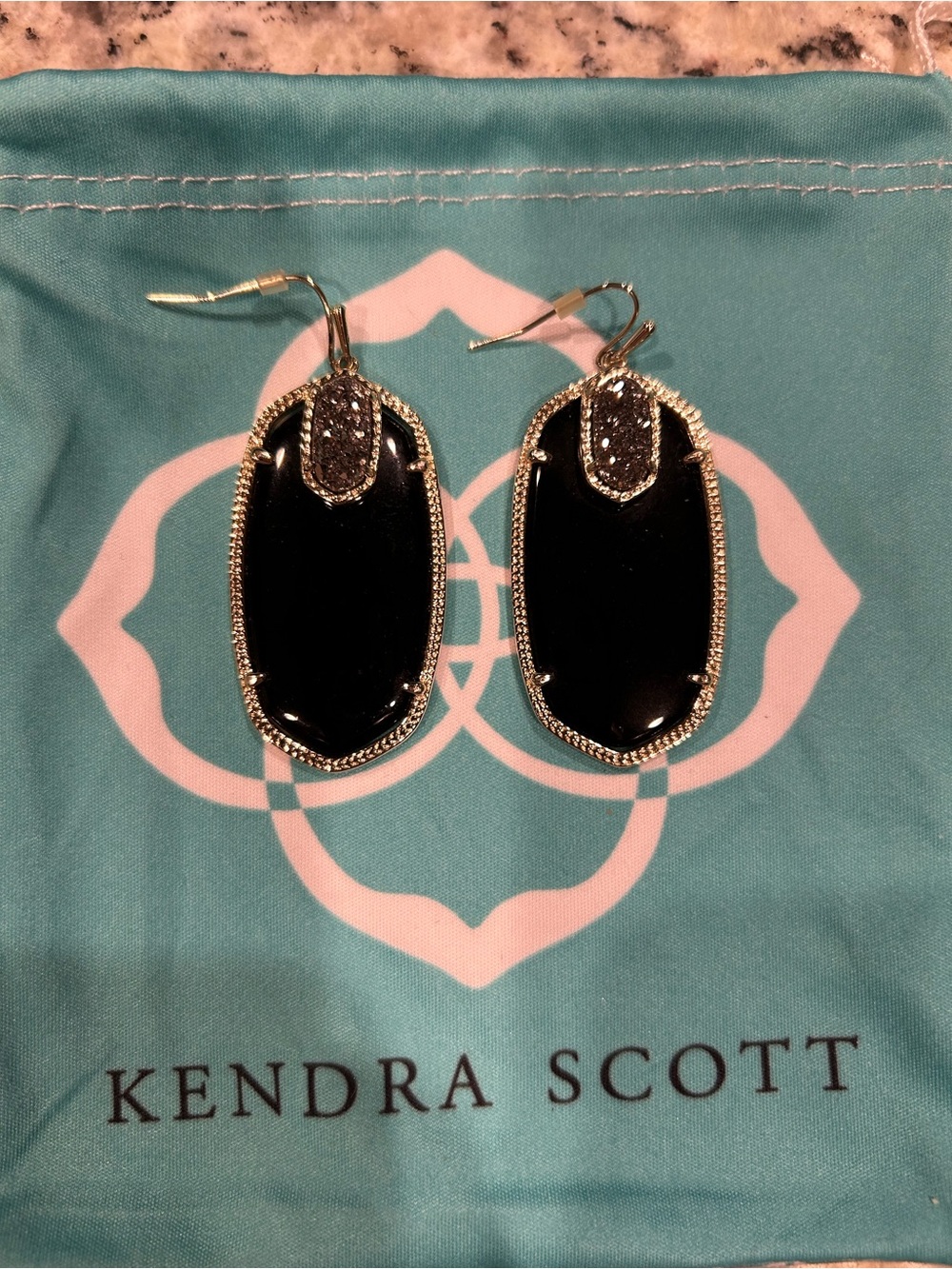 Dazzling Kendra Scott Black Elle Drop Earrings with Gold Plating
